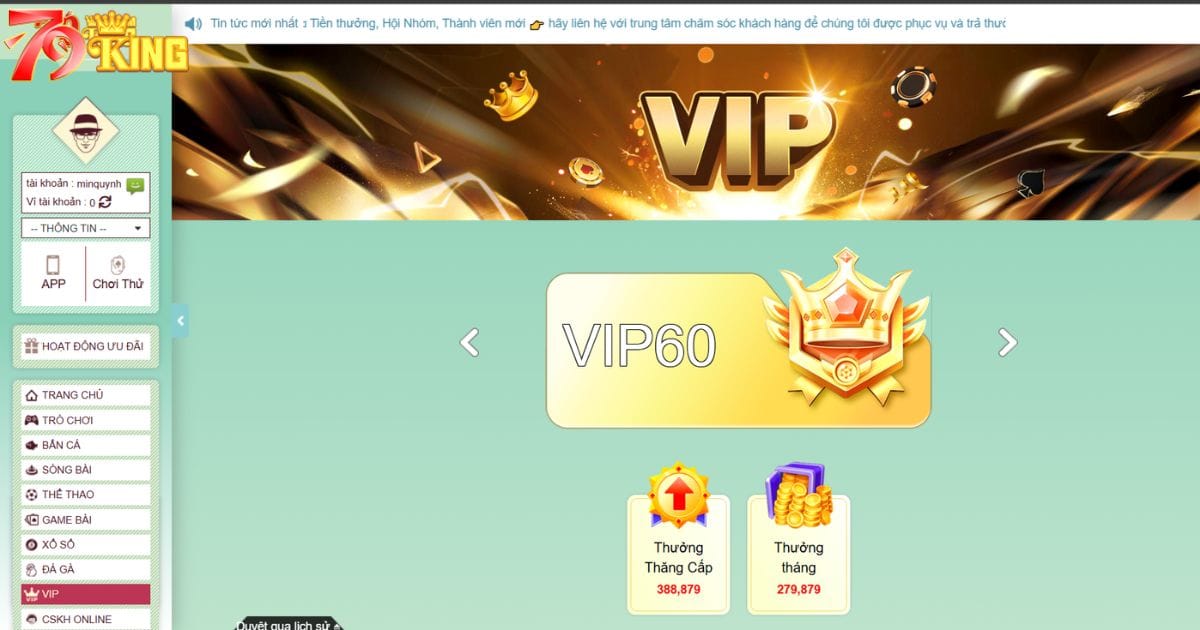 Chinh phục mức Vip cao nhất của 79KING