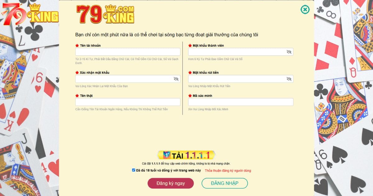 Đăng ký duy nhất 1 tài khoản 79KING để chơi 